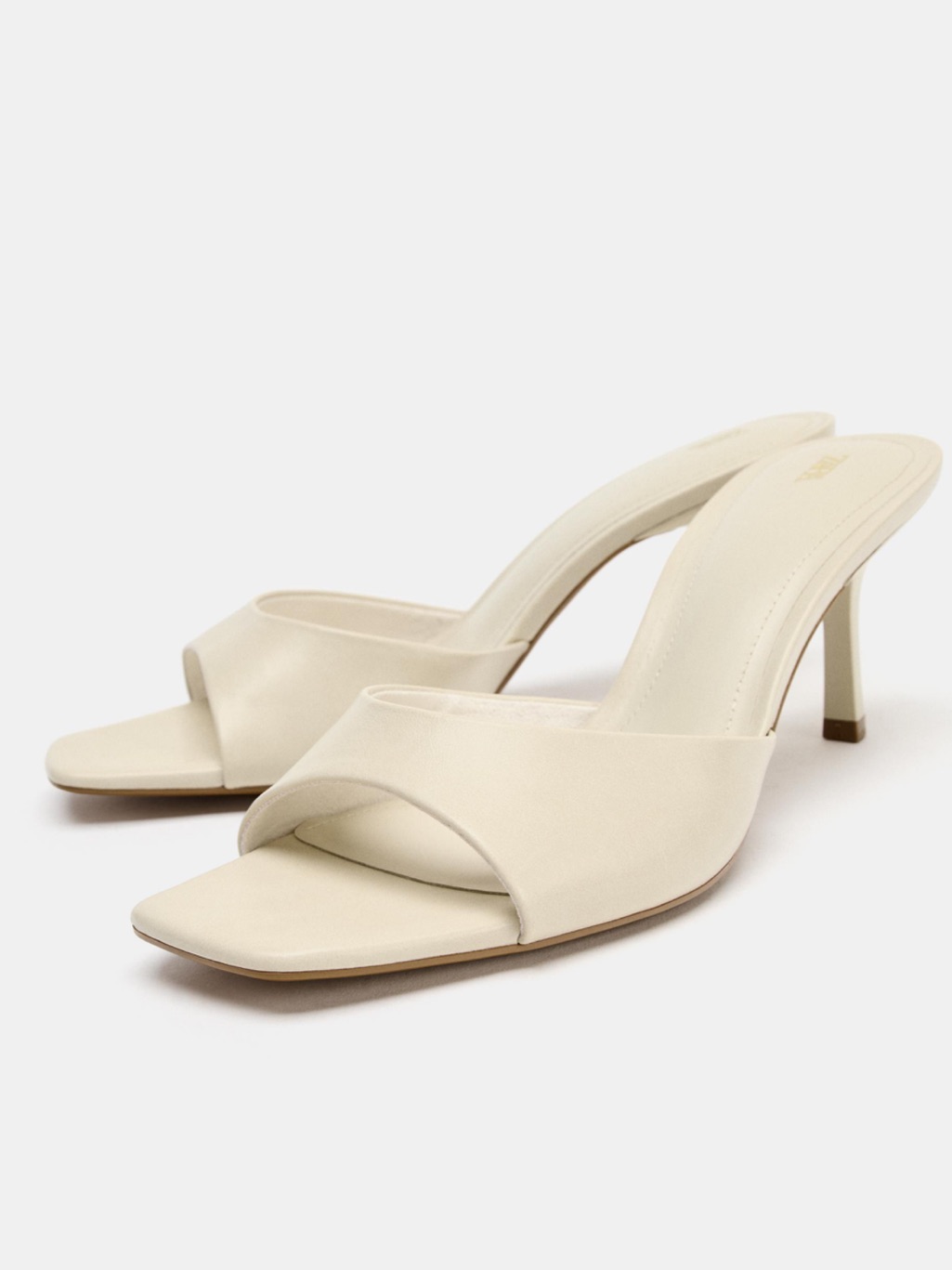 Zara Cream Square-Toe Open-Toe Heeled Mules